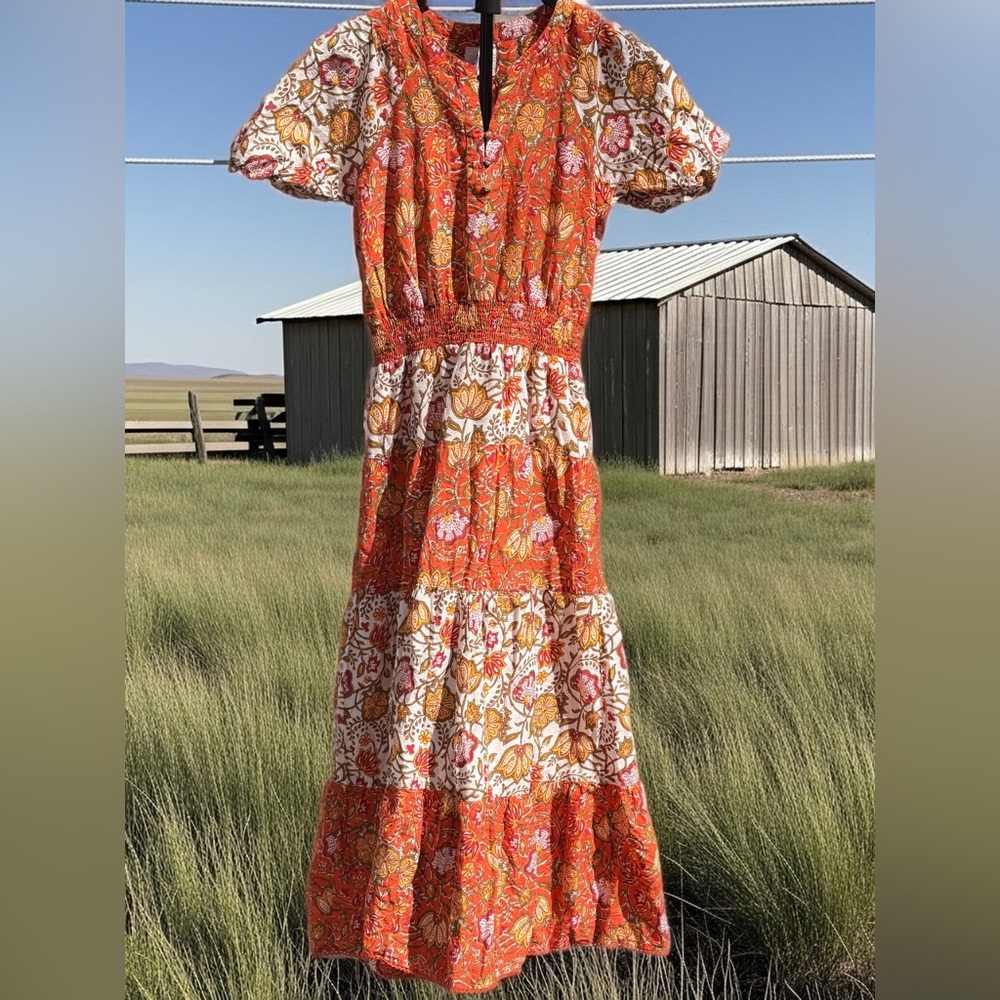 DRA by Anthropologie Floral Rusty and White Women's Dress Cottagecore Sz XS